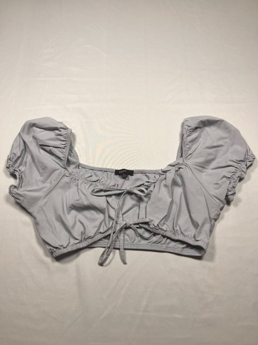 Blashe Large Light Grey Puff Sleeve Tie Front Milkmaid Crop Top Cottagecore Y2K